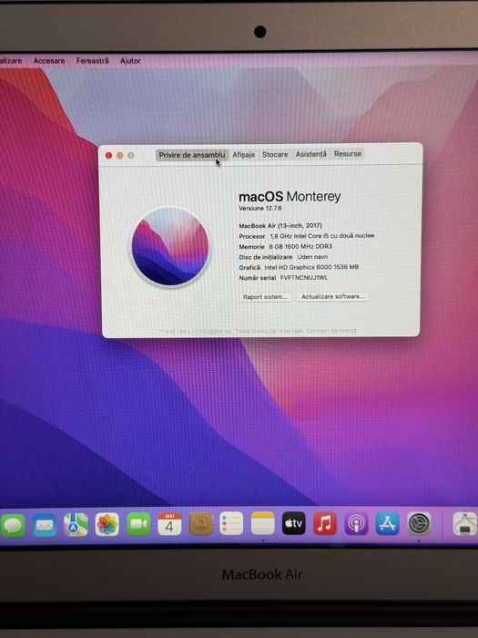 Macbook Air 13 inch SSD 256 , 8GB Ram, i5 baterie in stare excelenta !