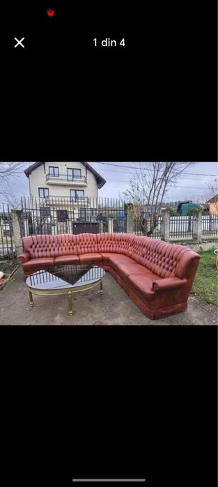 Coltar chesterfield piele + masuta