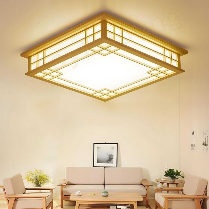 Дървен полилей ЛЕД LED, японски стил, квадратна, дистанционно 215 216