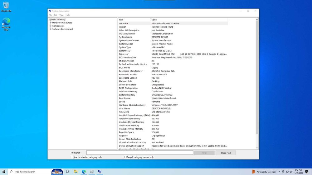 PC TIC - proc i3-540 - windows 10