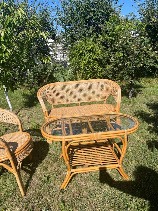 Set gradina banca bambus si masa cu sticla