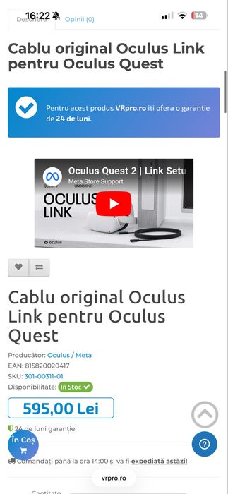 Cablu original Oculus Link pentru Oculus Quest