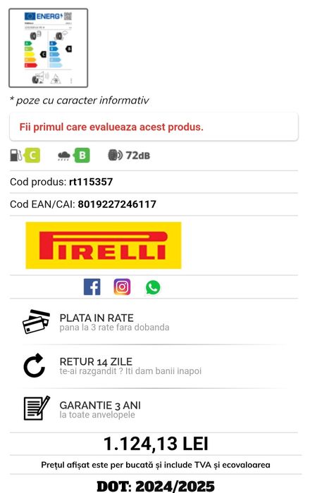Vand anvelope de iarna Pirelli 225/50/R18