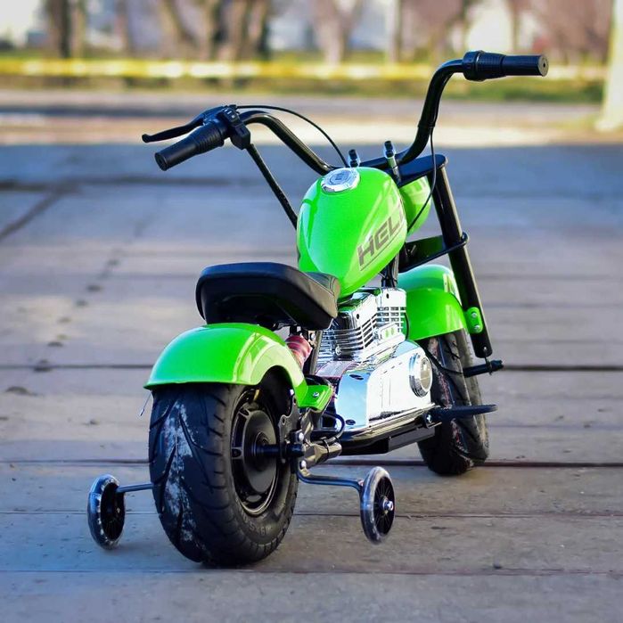 Motocicleta Kinderauto Old School 300W 24V roti moi gonflabile Green