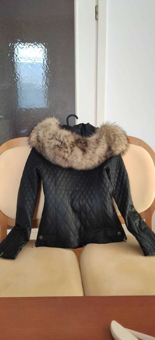 Зимно кожено яке - естествена кожа, с качулка