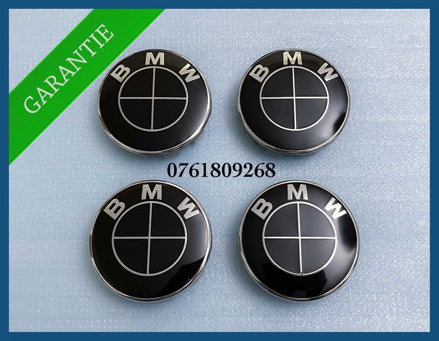 Set 4 capace negre 68mm jante aliaj BMW seria 1 2 3 4 5 6 7 X1 X3 X5 X6