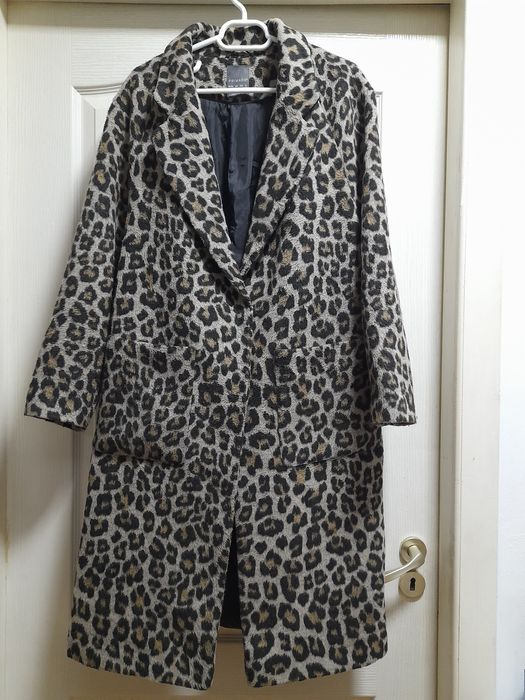 Palton modern cu design leopard nr.38 cu 4% lână + 3% lână în contrast