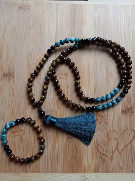 Броеница мала и гривна от африк. тюркоаз, черен оникс и тигрово око