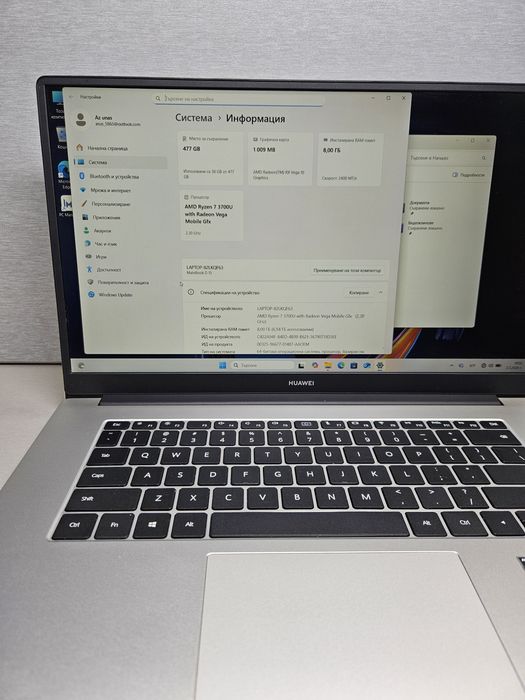 Лаптоп Huawei  MateBook D15, Boh-WAP9AR,AMD Ryzen 7 3700U