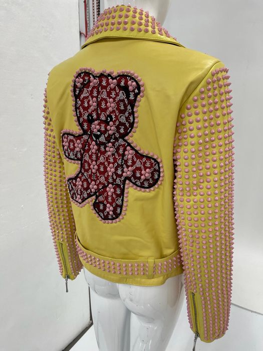 Jacheta piele cu tinte roz