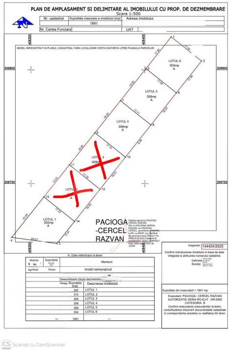 Teren 3 parcele intravilan, 308 mp, deschidere 18 m, Damila zona U.M.