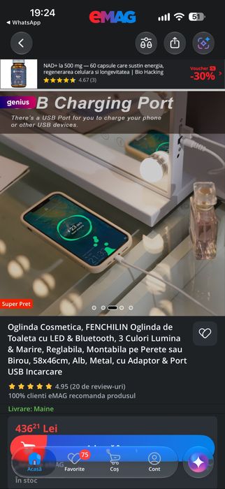 Masa laptop/machiaj + Oglinda makeup cu led