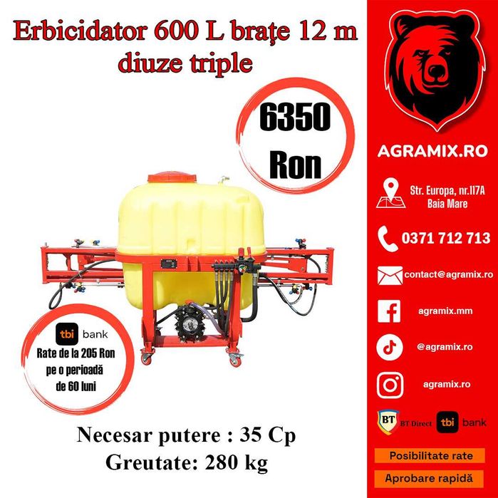 Pompa de erbicidat 600 Litri diuze triple erbicidator THOR nou Agramix