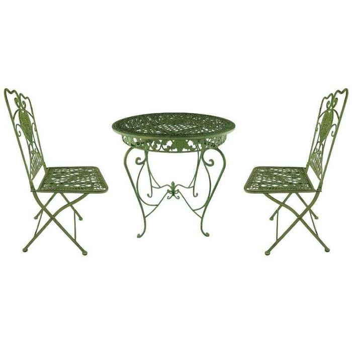 set masa si scaune de gradina, 2 scaune si o masa, fier forjat, verde