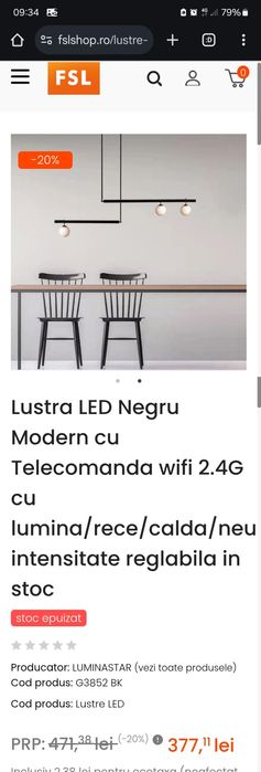 Lustra LED Negru Modern cu Telecomanda wifi 2.4G cu lumina/r