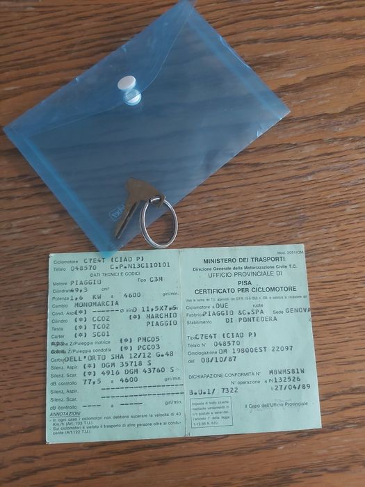 Vând Piaggio Ciao acte Italia