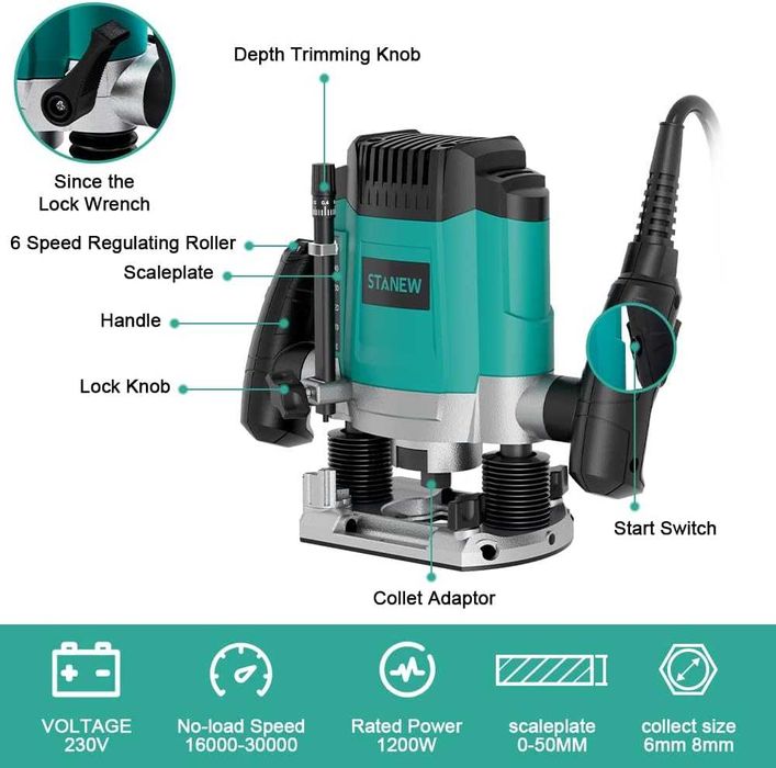 STANEW Електрическа  фреза 1200 W с  12 режещи инструмента, 6 скорости