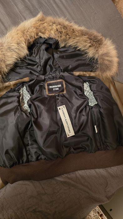 Детско яке естествена кожа естествен пух