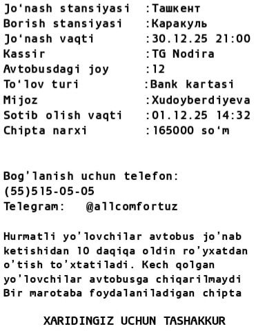 Blet sotaman 1 ta bor toshkent avto vagzaldan buxoroga