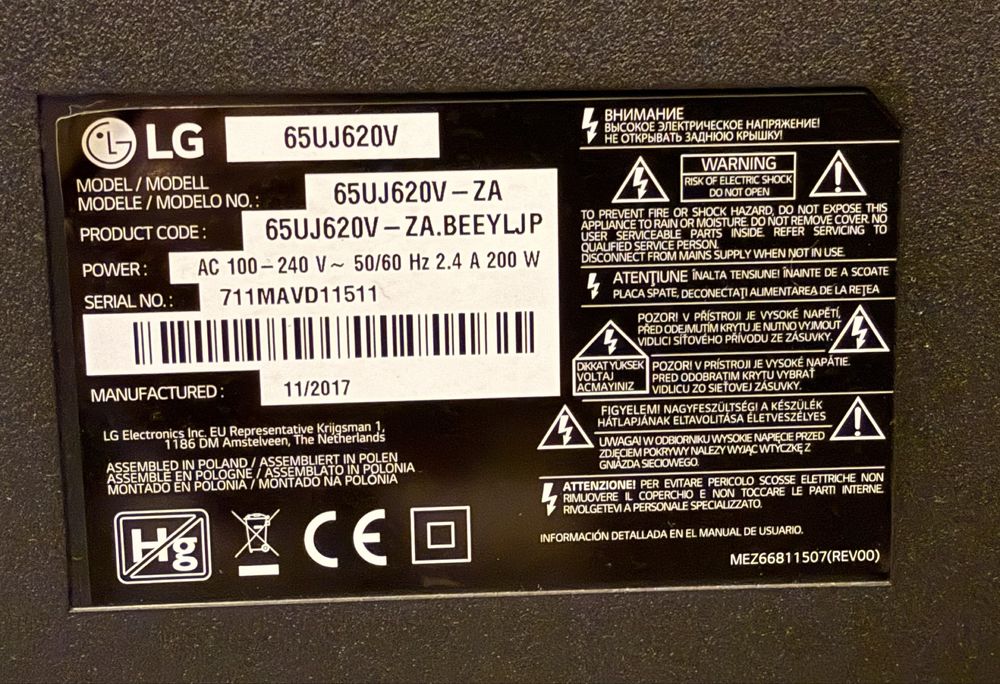 Televizor LG 164cm 65UJ620V ecran SPART - pentru piese