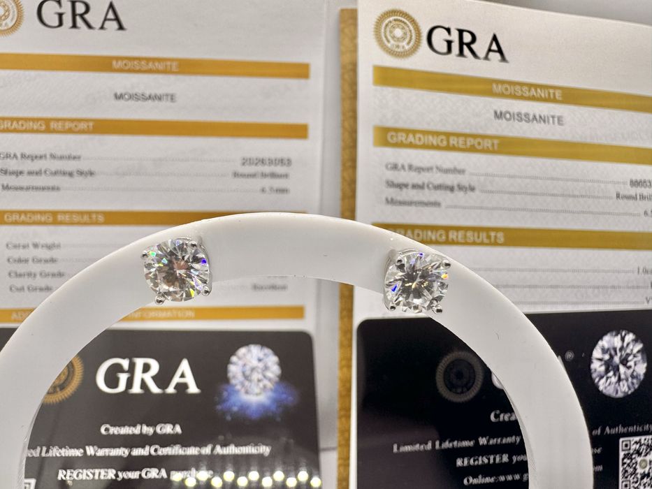 Сребърни обеци с мойсанит (Диамант) 1 карат