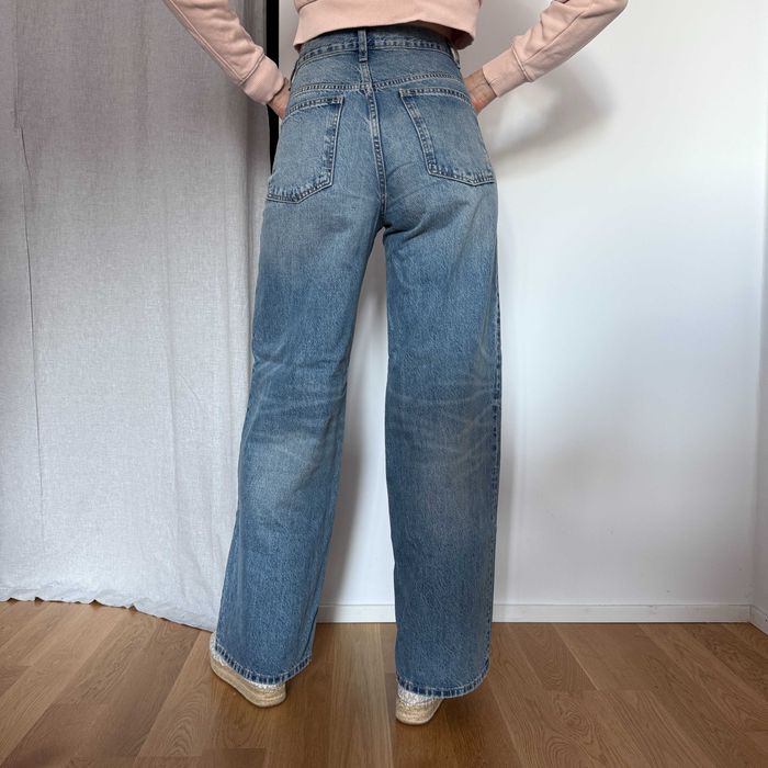 Дамски дънки Zara, размер 36, висока талия и широк крачол