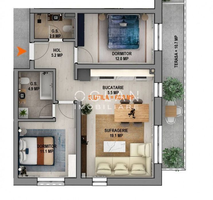 Apartament 3 cam cu parcare subterana, bloc cu lift,  Calea Surii Mici