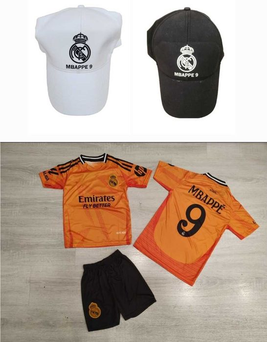 Екип Мбапе Оранжев с анцуг и Чорапи Комплект Реал Мадрид Real Madrid
