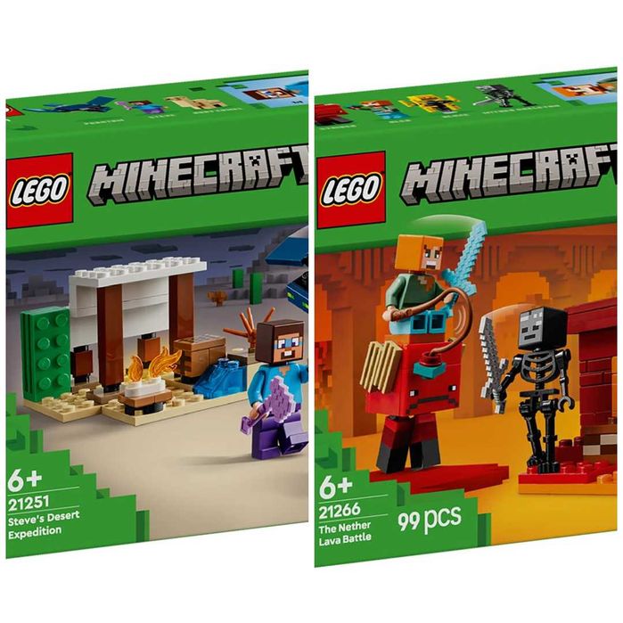 LEGO Minecraft 21266 и 21251 - The Nether Lava Battle / Steve's Desert