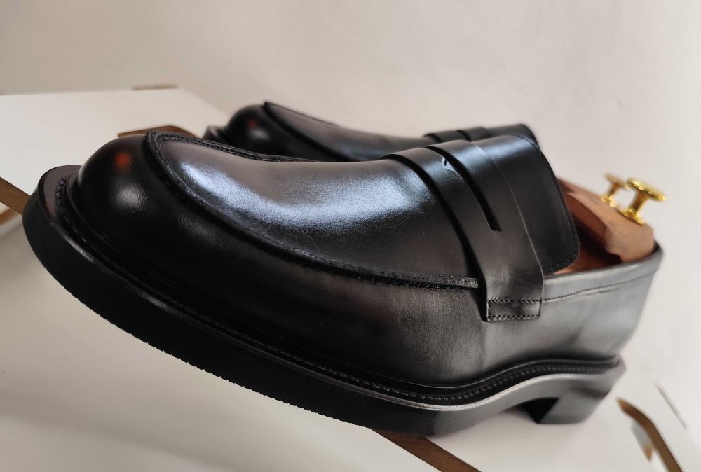 Pantofi loafer 44 44.5 penny ZARA NOI piele naturala negru