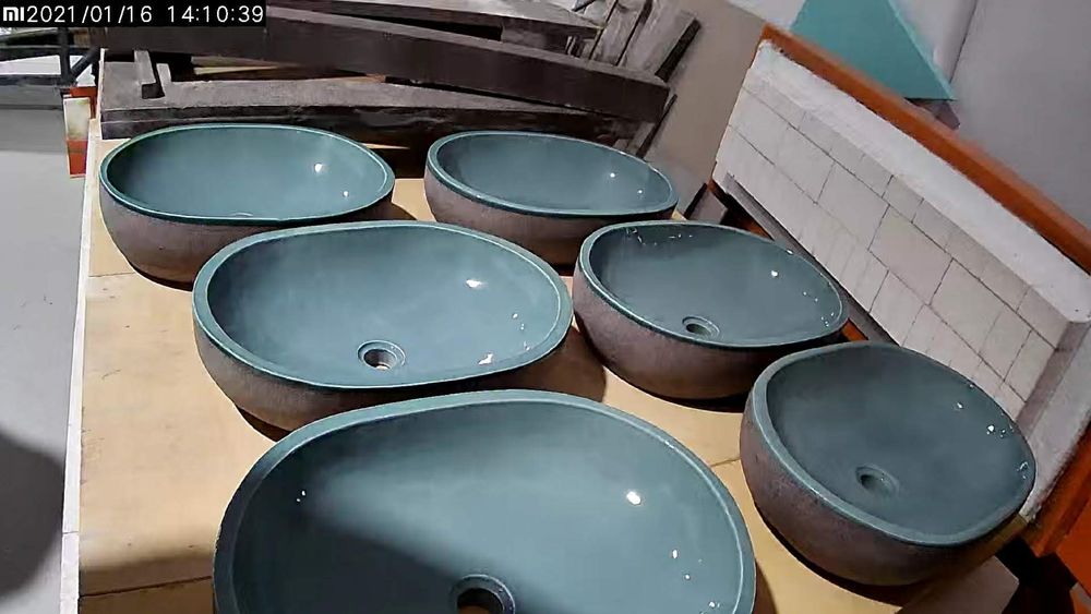 Глазирана мивка от вулканичен лава камък 60/40см