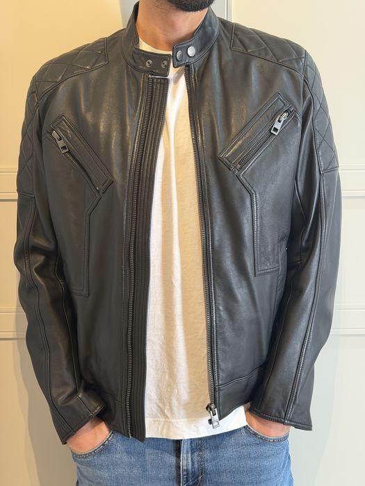 Оригинално мъжко кожено яке BOSS Hugo Boss 52 L черно