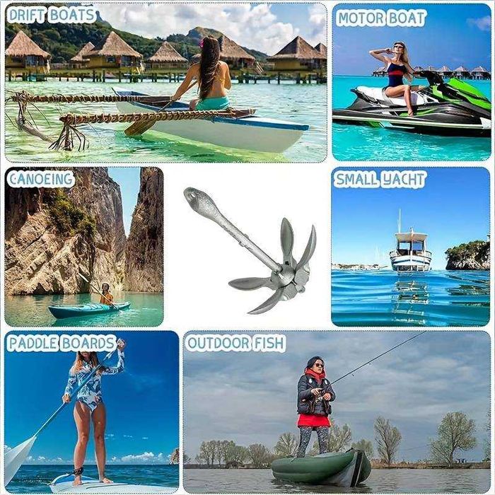 Set complet ancora 0.7 kg pliabila din otel pentru barca, SUP, caiac