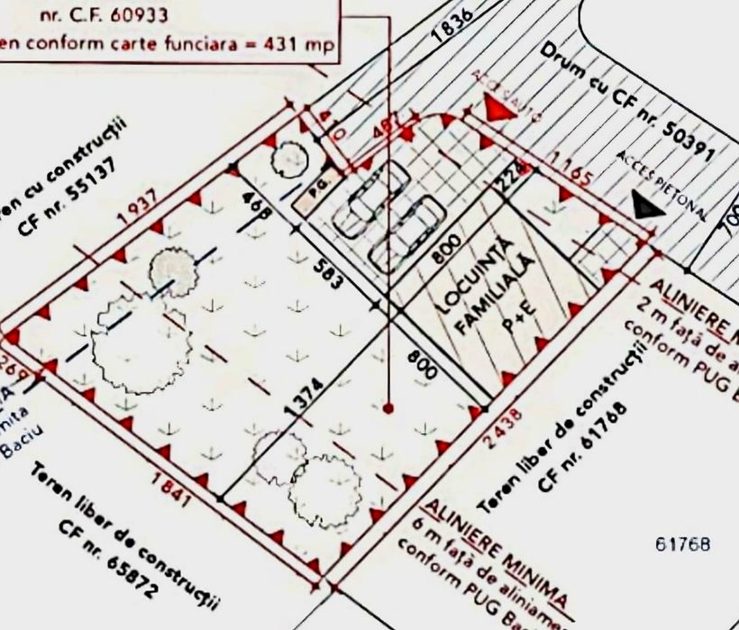 PF vând teren cu CU construire casa familiala  lângă Grădinița Baciu