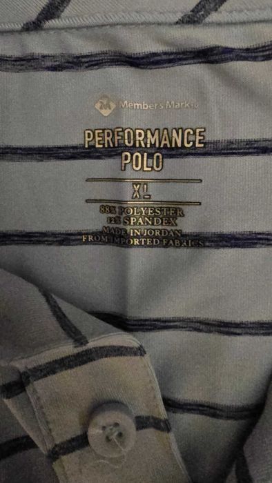 Member's Mark - Performance Polo - tricou polo barbat, alb cu dungi albastre, masura XL