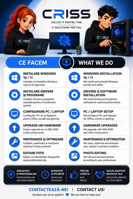 Instalare Windows 10/11 • Depanare PC și Laptop • Upgrade SSD