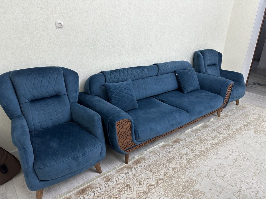 диван с 2 креслами синий цвет