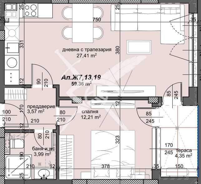 Двустаен апартамент в кв.Тракия 435-15589