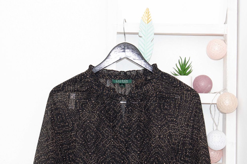 RALPH LAUREN оригинална дамска рокля черно бежова с принт прозрачна S