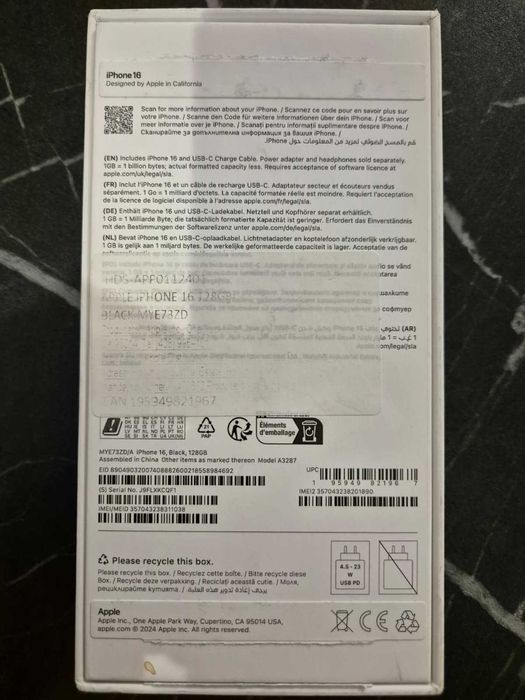 Apple Iphone 16 , Negru , 128GB , 100% baterie