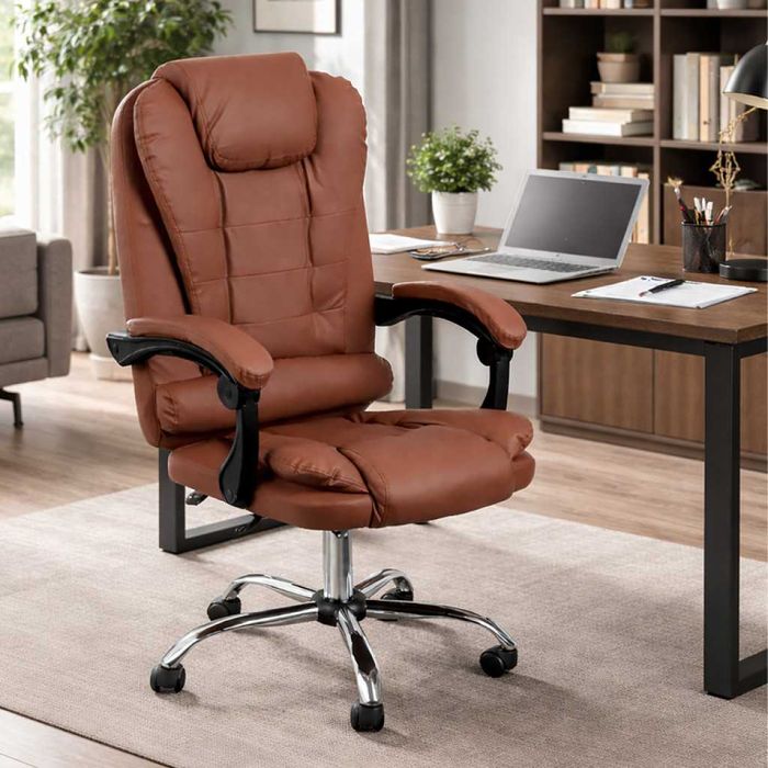 Ергономичен офис стол с лумбална опора от еко кожа