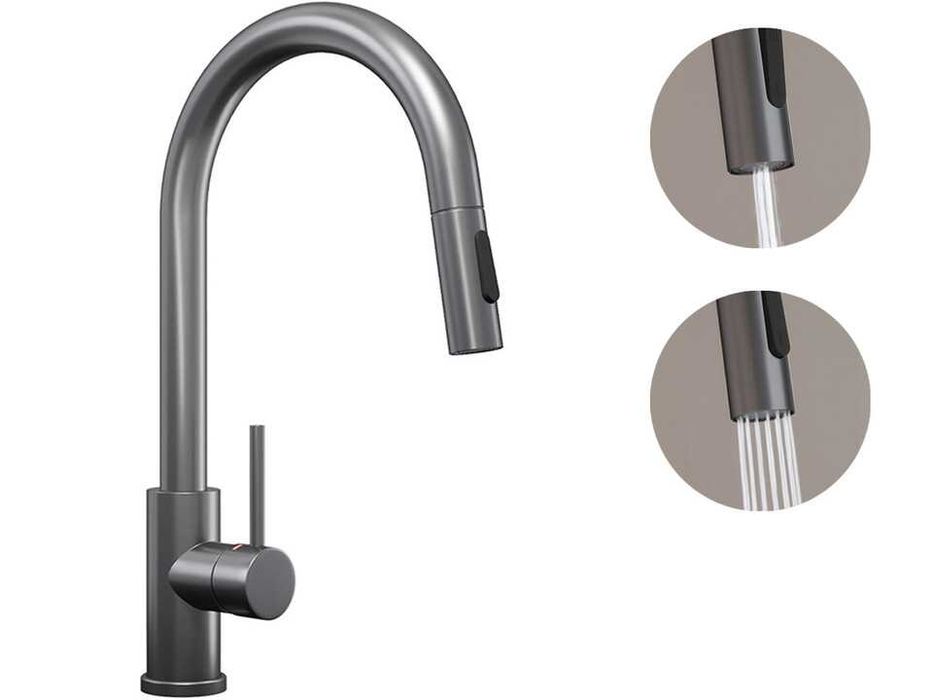 Черна Графитна гранитна мивка + титаниеви ак –нов цвят з модерна кухня