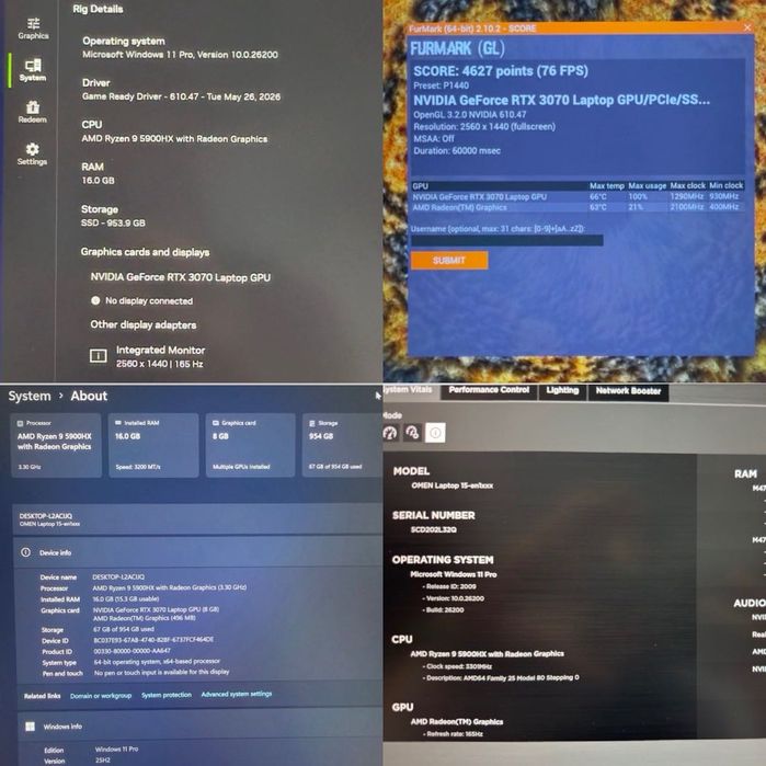 Laptop GAMING HP OMEN 15 AMD Ryzen 9 5900HX RTX 3070 SSD 1TB RAM 16GB - GARANTIE 12 LUNI | TrueShopPC