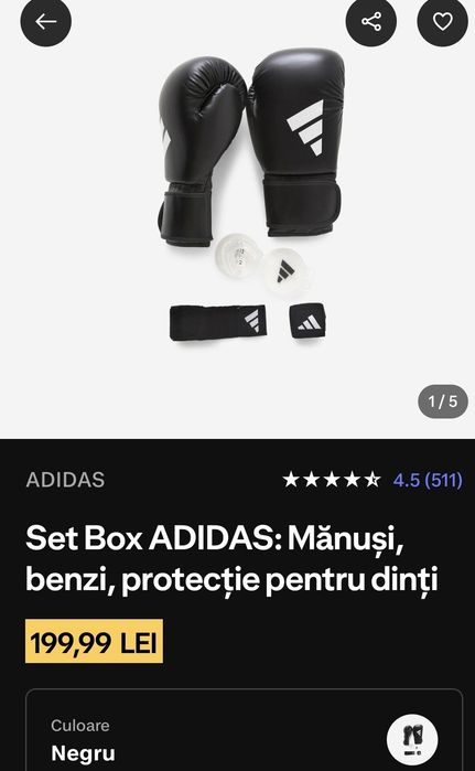 Set Box Adidas NOU -  Mănuși Box, bandaje pumni și  protecție pentru dinți.