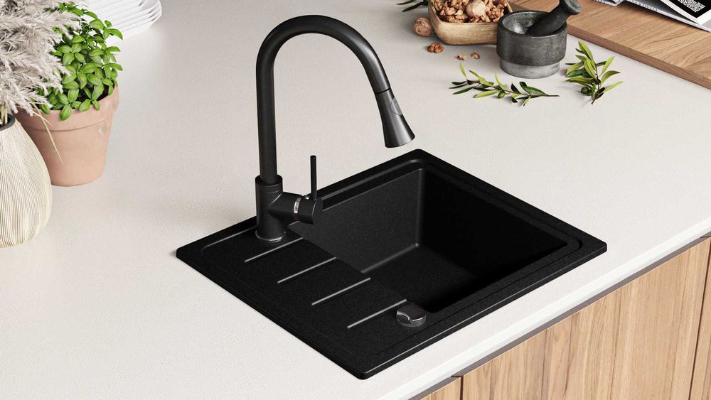 Кухненска Мивка от Гранит  Копенхаген Easy 440 x 550 - Черна