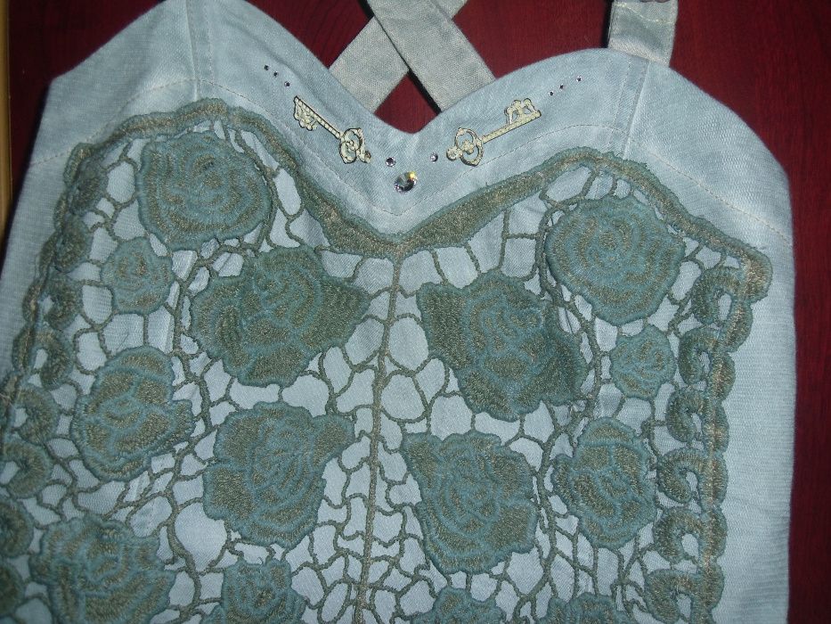 set bluza brodata denim cu sacou