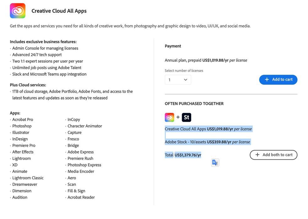 Adobe Creative Cloud PRO -All Apps +1TB Cloud 1 An | 2 Dispozitive