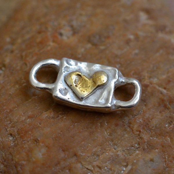 Сребърен Свързващ Елемент 925 – Сърце в Рустик Стил, Талисман за Любов