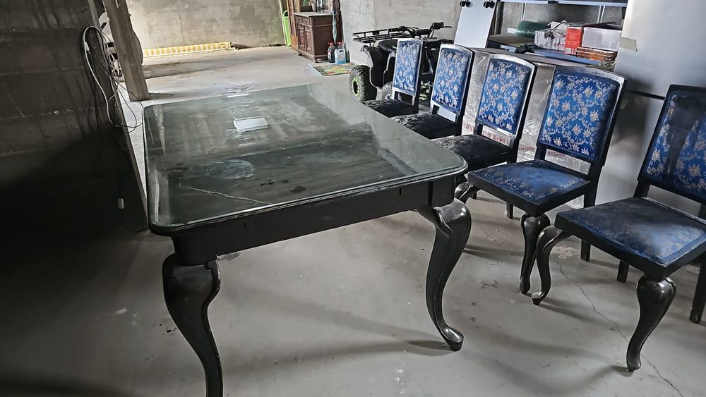 Set sufragerie vintage stil baroc – bufete, masă cu geam și 6 scaune