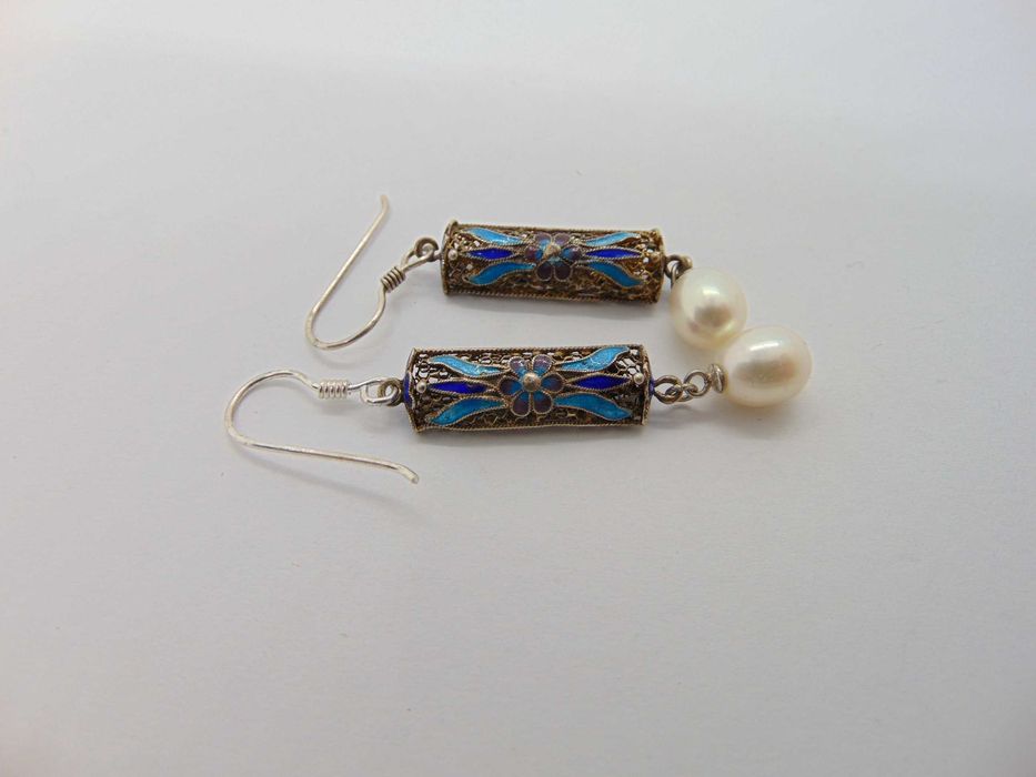 Cercei din argint cu email si perla